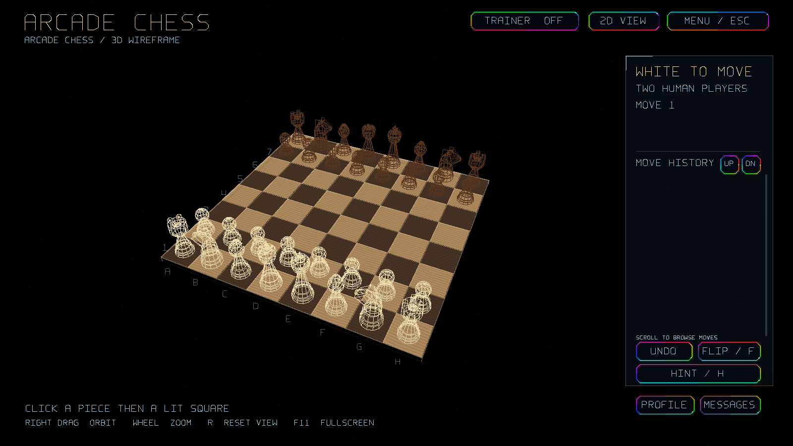 Arcade Chess wireframe game board